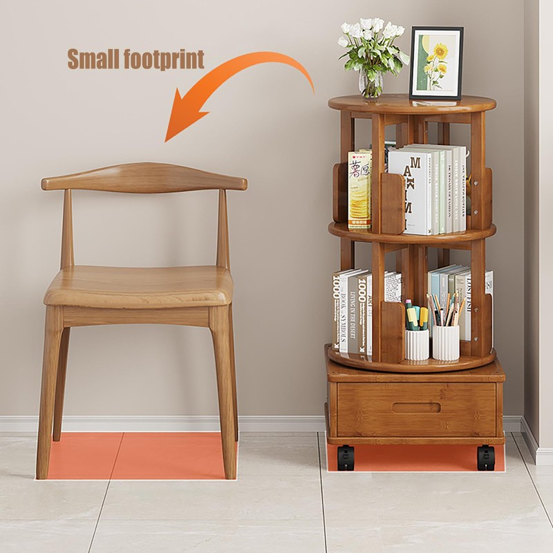 360°Rotating End Table 2 Tiers Children's Bookshelf Large Capacity Reading