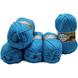 500 g Ilkadim Export Burcum Klasik Knitting Wool Plain, 5 x 100 g Knitting Yarn Plain, Acrylic Yarn (Turquoise 245)