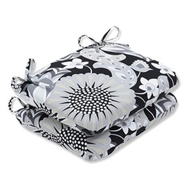 Pillow Perfect Outdoor/Indoor Sophia Graphite Round Corner Seat Cushions, 18.5" x 15.5", Black 2 Count