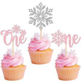 24 piezas de copos de nieve para el primer cumpleaños de copos de nieve con purpurina para el primer cumpleaños, copo de nieve, una magdalena para invierno, temática de copo de nieve congelado, baby shower, 1er cumpleaños, decoración de pasteles, suminis