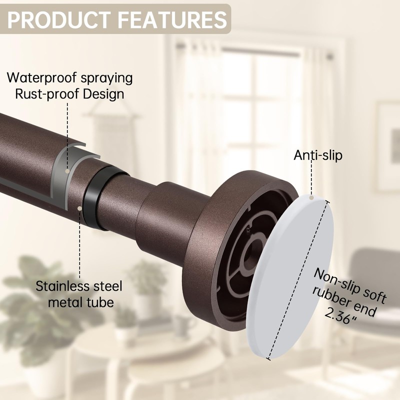 BRIOFOX Shower Curtain Rod Adjustable 18-64 Inch, Stainless Steel Spring