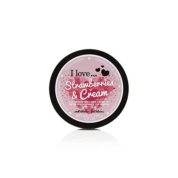 I Love Strawberries & Cream Body Butter, Made With 87% Naturally Derived Ingredients Including Shea Butter & Coconut Oil For Soft & Hydrated Skin, Moisturising & Lightly Scented, Contains Natural Fruit Extracts, VeganFriendly 200ml