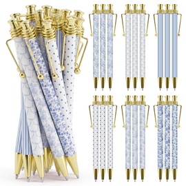 Tallew 60 Pcs Blue and White Floral Ballpoint Pens Wedding Bridal Shower Pens 0.5mm Retractable Black Ink Pen Fancy Office Gifts for Women Baby Shower Supplies Back to School Teacher Coworker