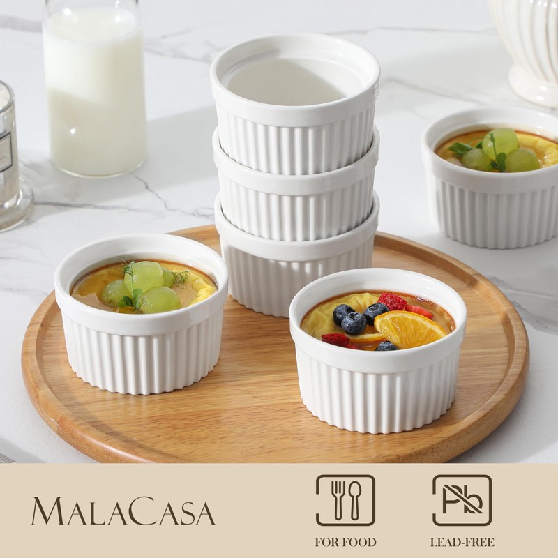 MALACASA Ramekins 8 oz Oven Safe, Porcelain Creme Brulee Ramekins