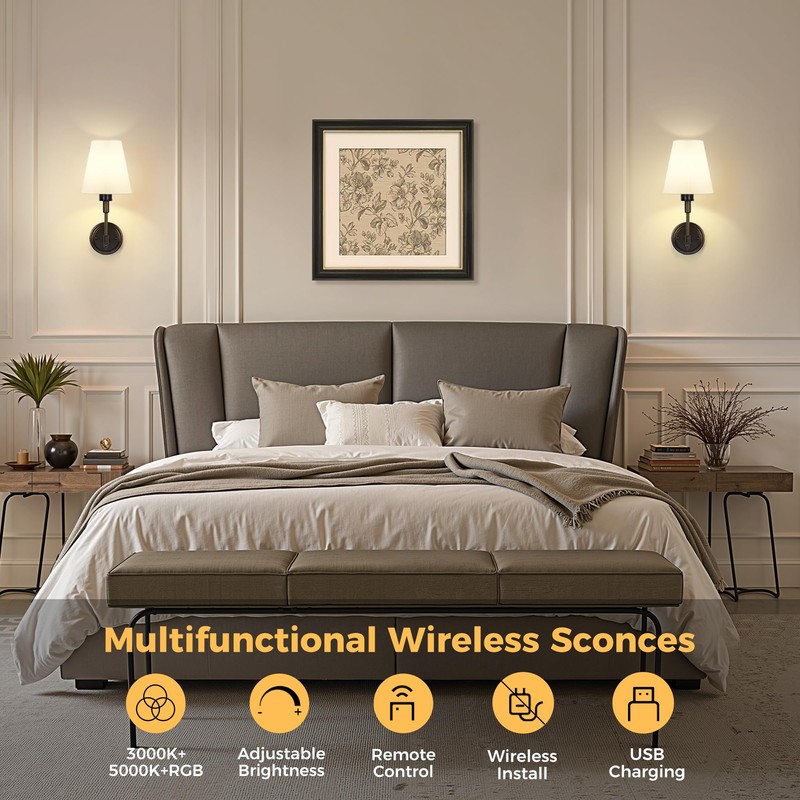 Battery Operated Wall Sconce: Set of 2 Wireless Wall Light