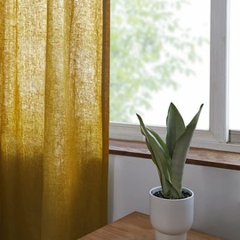 Get Bed Ready Pure Luxury Linen Window Panels 100% European Flax Semi Sheer Opaque Curtains 2pc. Rod Pocket Back Tab Lightweight Set of 2 Panels (Mustard Yellow, 50W x 96L)