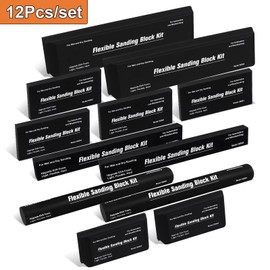 12-Piece Hand Sanding Block Kit for Automotive and Woodworking – Black EVA Foam Shaped Blocks for Flat and Contoured Surface Finishing