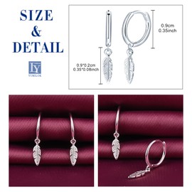Yumilok Womens Mens 925 Sterling Silver Creative Feather Hoops Earrings Diameter 0.9cm Elegant Feather Drop Earring Creole