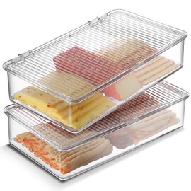 Tafura Tafura Bacon Container For Refrigerator (2 Pack) Fridge Storage Container | Cheese & Deli Storage Container | Bacon Keeper | Cold Cuts Meat Saver | Cheese Holder, BPA Free