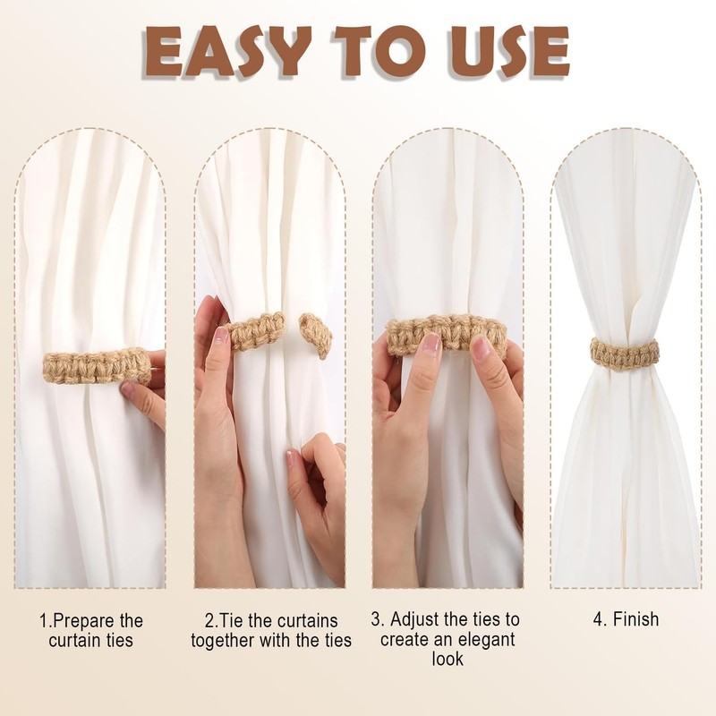 4-Piece Curtain Ties, Curtain Tie Backs Rope with Rustic Charm,