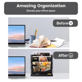 WOMACO Magnetic File Organizer, 4 Tier Large File Folder Holder for File Cabinet, Heavy Duth Magnet Wall Paper Mail Holder for Home Office Whiteboard (4-Tier Black)