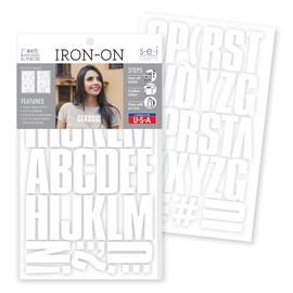 S.E.I 61 Pieces Iron-On Letters: 2 Inch Small Iron-On Letters for Clothing, Block Fabric Letters for T-shirts, Jerseys, & More (Block Flock, White)