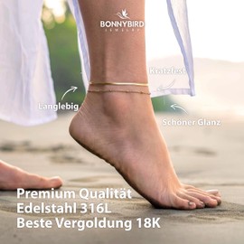 BONNYBIRD® BonnyBeach Premium Stainless Steel Anklet for Women in Silver, Gold & Rose Gold, 100% Waterproof & Skin-Friendly, One size, Stainless Steel, Stainless Steel