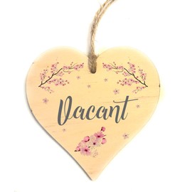 Engaged Vacant Door Sign - Double Sided Wooden Heart Shaped Plaque – Decorative Cherry Blossom Design by Maisie Moo – Includes Hanging Twine