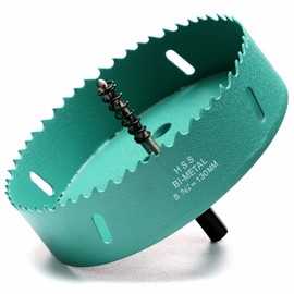 Hole Saw 130 mm, M42 HSS Hole Drill Set Bi-Metal with Hex Shank and Centring Metal Drill Bits Set for Metal, Iron, Aluminium, Wood, Drywall, Plastic, Fibreboard, Green