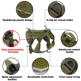 Plutus Pet Tactical Dog Harness with All Metal Buckles, Adjustable, No-Pull Service Dog Vest with Molle System for Small Medium Large Dogs (Ranger Green, S)