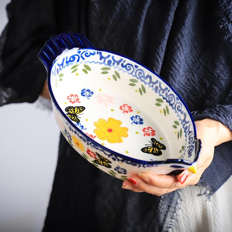 Bicuzat Vintage Butterfly and Flower Pattern Pie Pan, Chicken Shape