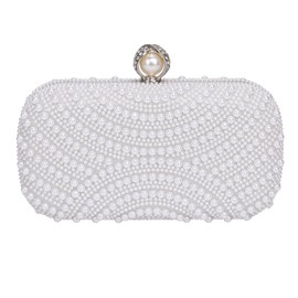 CHIC DIARY White Pearl Clutch Purse Women Wedding Bride Handbag White Beaded Evening Bag for Party