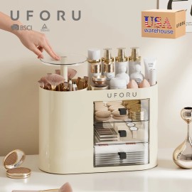 UFORU US Stock Plastic Large Best Quality Makeup Brush Organizer with Drawers Adjustable Height Make up Cosmetics Organizercolor: Green