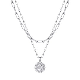 Ursteel Initial Necklace for Women - Silver Dainty Layered Letter D Necklaces for Women Trendy Silver Choker Pendent Jewelry Gifts Paperclip Chain