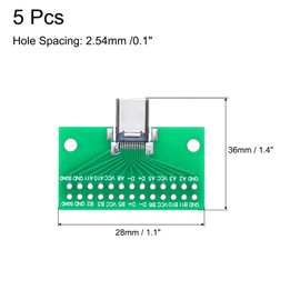 MECCANIXITY 5Pcs Type-C Male USB 3.1 Tester Green PCB Board Adapter, Double Sided DIP with 26 Fixing Holes, 2.54mm Connector Socket for Data Wire Wire Transfer