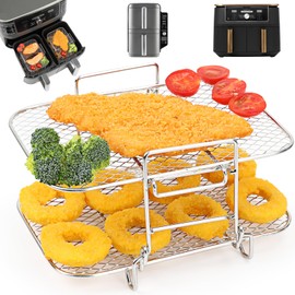 BYKITCHEN Groß Heißluftfritteuse Zubehör für Ninja Foodi Max Dual Zone [AF400EU] 9,5L, Airfryer Racks/Gitter, Af400eu Zubehör, Grillrost/Körbe für Ninja Heißluftfritteuse,304 überzogener Edelstahl