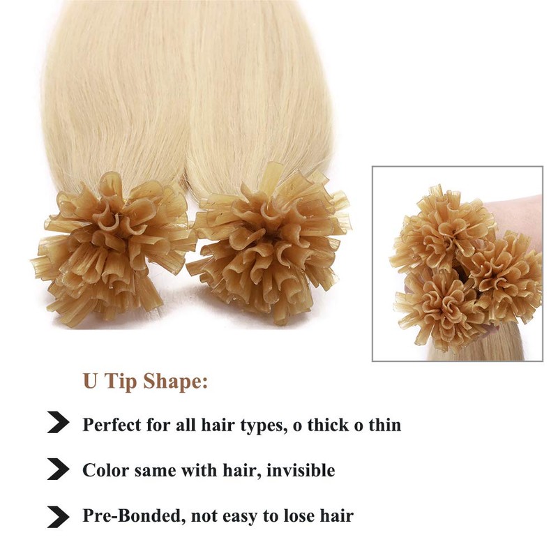 16" Pre Bonded Human Hair Extensions [1g*50 Strands] #60 Platinum