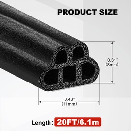 Car Weather Stripping Self Adhesive 20Ft Double Layer 5-Hole Universal Automotive Soundproofing Weatherstrip Adhesive Car Door Rubber Seal Strips with Adhesive Backing for Car RV Truck Doors Window