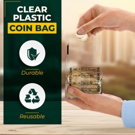 50 Pack - Coin Bags | Money Bank Bags | Clear Plastic No Mixed Coins Bank Bags | Banking Cash Retail No Mixed Coins Bags for Change Handling Shop Business Home Office