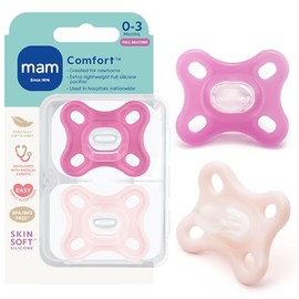 MAM Comfort - Chupetes para bebé, ligeros de silicona completa de una pieza para recién nacidos de 0 a 3 meses, pezón sin BPA, chupete fácil de limpiar, lo mejor para bebés amamantados, con estuche