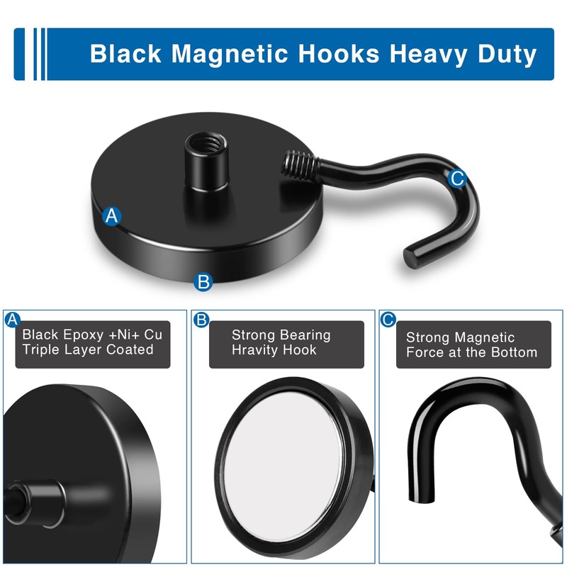 LOVIMAG Black Magnetic Hooks Heavy Duty, 100Lbs Strong Neodymium Magnet