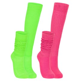 Women 80s 90s Slouch Socks Hot Pink and Lime Green Neon Socks 80s 90s Accessories for Women Extra Long Knee High Slouchy Socks