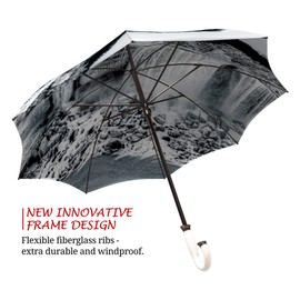 Canadian Umbrella Waterfall Design - Extra Large Umbrella Windproof - Stick Designer Umbrella for Women and Men - Black and White Rain Umbrella with Hook Handle - Fashion Stylish Umbrella by LB