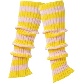 Intgoodluckycc Striped Leg Warmers for Women, Cute Knit Leg Warmer Socks for Dance (1 Pair - Yellow and Pink Stripes)