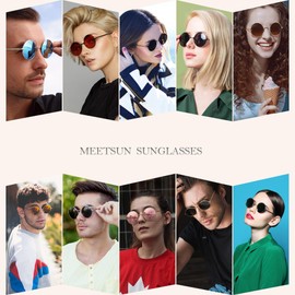 MEETSUN Small Round Polarized Sunglasses for Men Women Retro Vintage Circle Hippie Sun Glasses UV400(Grey/Grey)
