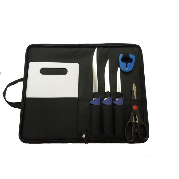 EAT MY TACKLE Stainless Filet Knife Set with Rigging Scissors, Cutting Board, Sharpener, and Carrying case