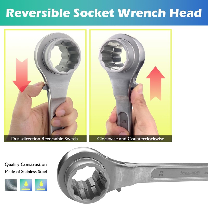WEDO Stainless Steel Scaffold Podger Ratchet Wrench,Double Side 12 Point