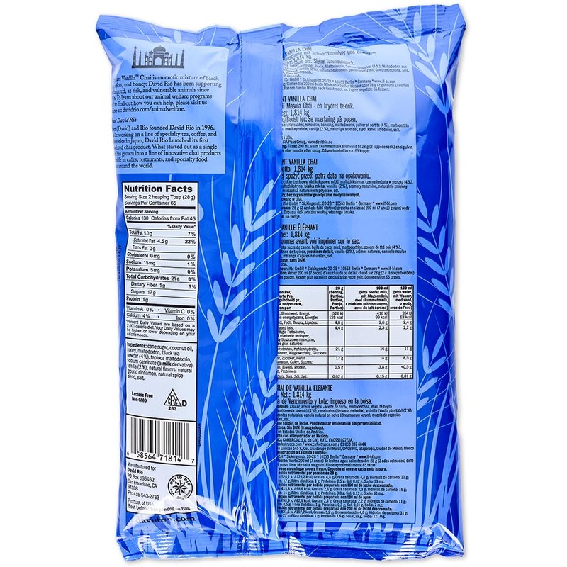 David Rio Food Service Bag Elephant Vanilla Chai, 1er Pack