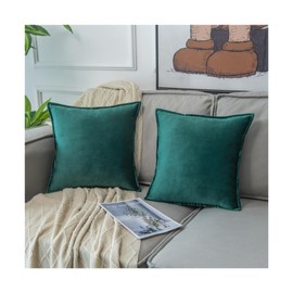 SAESR Luxurious Velvet Cushion Covers. Cushion Covers 45 x 45 Centimetres with Invisible Zipper. Glamorous Cushion Cover for Living Room, Sofa, and Bedroom (2x Cushion Covers - Dark Green).