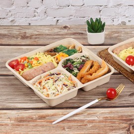 JAYEEY 37 OZ Sugarcane Fiber 3 Compartments disposable plates with Lids Plant Fibers 25 pack