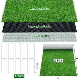 Drydiet 2 Pcs 5 x 3 ft Artificial Grass Turf Area Rug Indoor Outdoor Square Rug Green Realistic Camping Carpet Camping Rug Tent Turf Carpet Artificial Grass for Garden Yard Landscape Playground