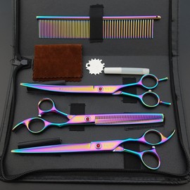 Kingstar 8.0in. Professional Pet Grooming Scissors Set,Titatium Plated Straight & Thinning & Curved Scissors Set with Comb,Dog Grooming,A563