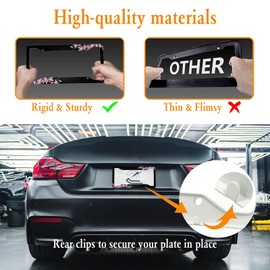 Cherry Blossom License Plate Frame Pink License Plate Cover Funny Auto Accessory Bracket Aluminum Metal Black License Plate Frames for Women Men (Set of 2, 12.3" x 6.3")