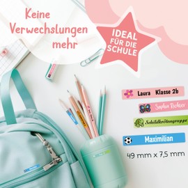 Sunnywall® Pen Stickers Flamingo Name Stickers Children School Pack of 72 Stickers for Pens Name Labels Narrow 49 x 7.5 mm Nursery First Day of School