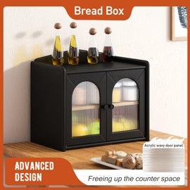 GHWIE Bread Box for Kitchen Countertop Large Bread Box Farmhouse Bread Container Bread Storage with Window Bread Holder (Black, Large)