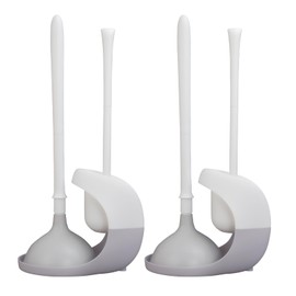 LGHHOMW Toilet Brush and Plunger Set, Toilet Plunger and Holder Set, 2 in 1 Plunger and Brush Set for Bathroom Cleaning,Plungers for Bathroom Heavy Duty 2 Pack in White&Gray