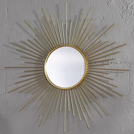 MOCOME 24'' Large Gold Sunburst Mirror, Metal Starburst Mirror, Mid-Century Modern Sun Mirror Wall Decor, Gold Sun Mirror for Living Room, Bedroom, Bathroom, Hallway, and Entryway
