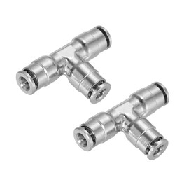 sourcing map 4mm OD Tee Push to Connect Tube Fittings Nickle-Plated Brass Quick Connect 3 Way Union Tee Air Line Fittings, Silver 2Pcs