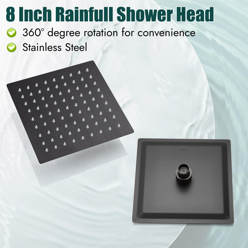 Heyalan 8 Inch Shower Head and Handle Set Square Shower