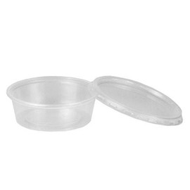tradingbay24 TbU95269 Dressing Cups with Lid, Polypropylene, Round, 50 ml, Diameter 7 cm, 2.4 cm, Transparent Sauce Cups, Gastro Cups, Sambal Bowls, Delicatessen (Pack of 50)